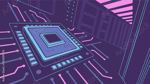 Stylized Illustration of a Computer Processor Chip.