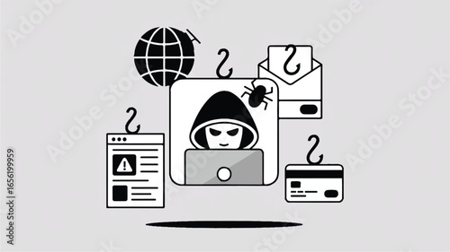 Online Security Threat Illustration Cybercrime Phishing Hacker Concept Internet Safety and Cybersecurity Awareness Graphic