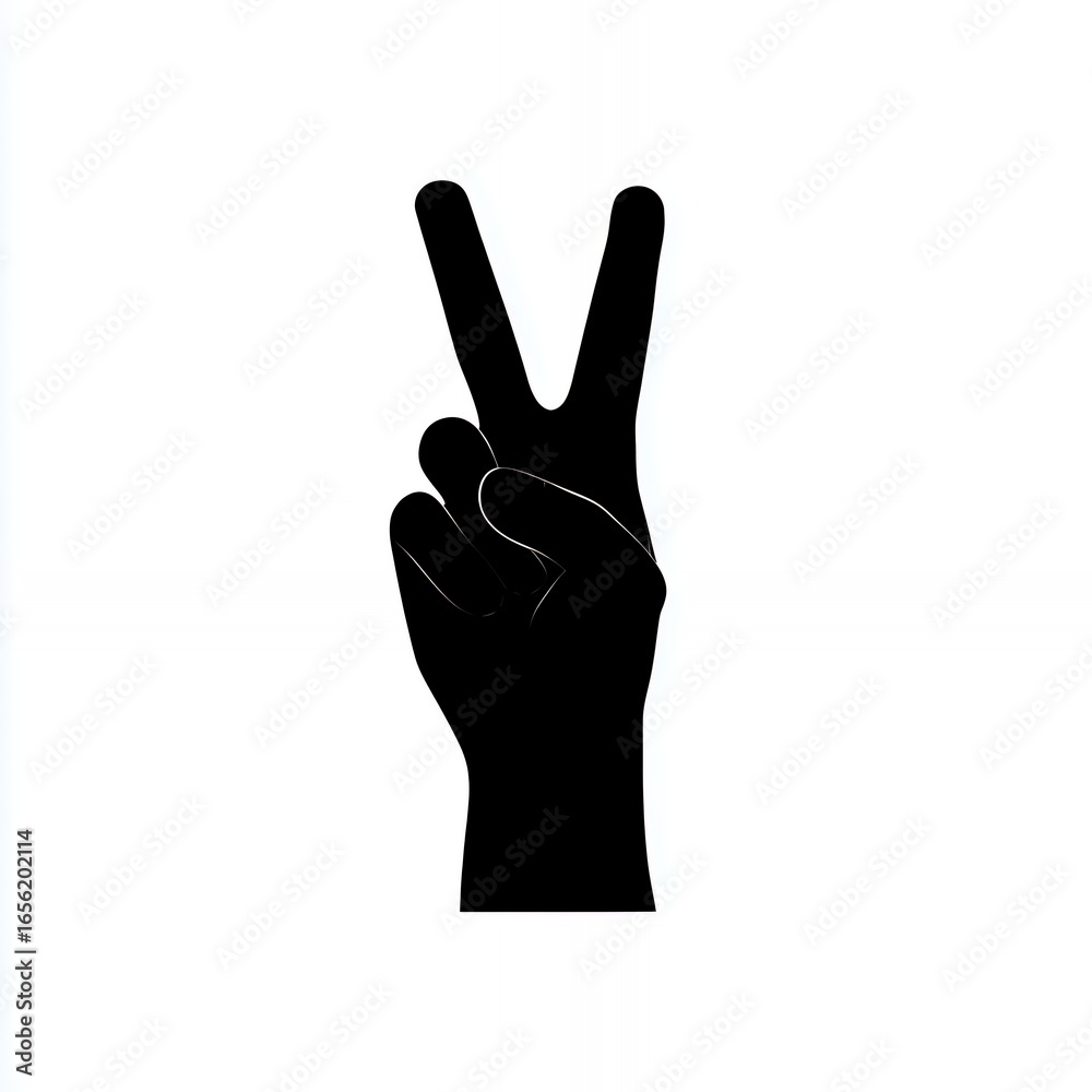 Obraz premium Hand Gesture Showing Peace Sign With V Shape in Silhouette Form