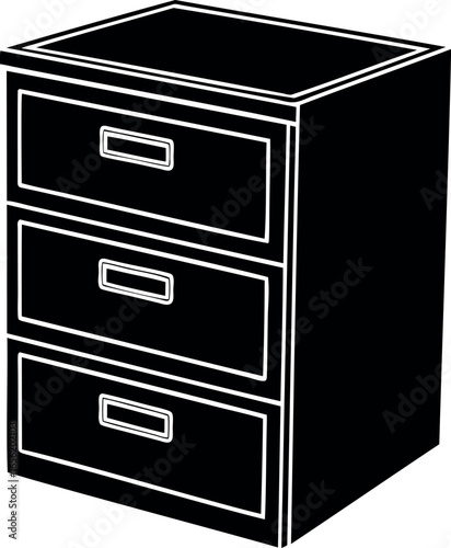 Stylized black and white drawing of a dresser with three drawers