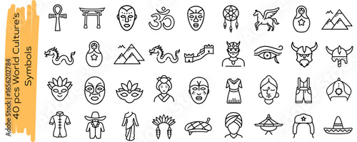 40 pcs World culture symbols, vector icon set