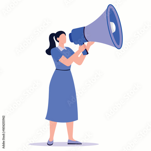 Woman with Megaphone for Promotion Vector Illustration