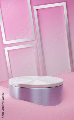 Pink and Silver Minimalist Product Display Podium , cosmetic product display podium