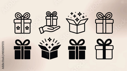 Set of Gift Box Icons Presenting Various Styles of Giving and Celebration for Ecommerce and Marketing Purposes