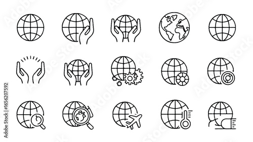 Set of Globe Icons for Global Business and Environmental Concepts Depicting Connectivity and Exploration