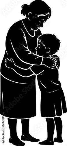 A heartwarming scene of a grandmother hugging her grandchild tightly