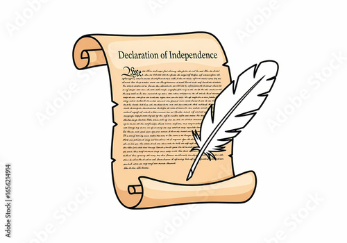 Vector illustration of declaration of independence document with quill pen