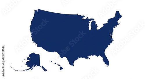 Solid blue silhouette map of the United States of America, including the contiguous states, Alaska, and Hawaii, isolated on a white background.