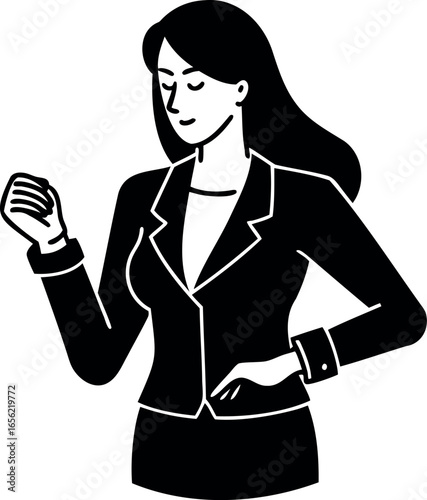 Professional woman in business attire, giving a presentation or speech