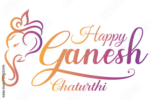 Ganesh Chaturthi  calligraphy Text design. Happy Ganesh chaturthi. typography for happy ganesh chaturthi greeting on white background for hindu spiritual celebration and festive poster use .