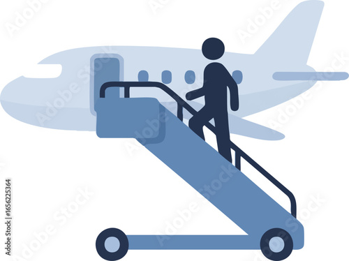 Passenger boarding stairs leading to airplane door for travel and transportation