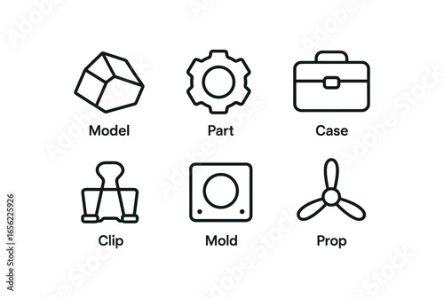 simple outline stroke icon items monoline icons style isolated on white background 3D printing (outputs): model part case clip mold prop