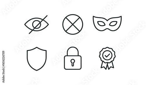 simple outline stroke icon items monoline icons style isolated on white background privacy (actions): hide mask guard encrypt seal
