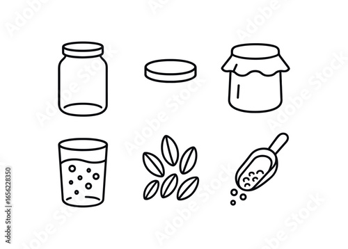 simple outline stroke icon items monoline icons style isolated on white background fermentation (home): jar lid cloth brine grain scoop