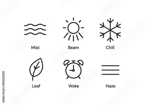 simple outline stroke icon items monoline icons style isolated on white background morning (quarry): mist beam chill leaf wake haze