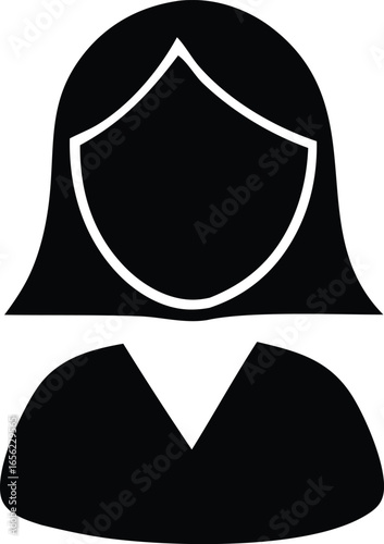 Simple black and white silhouette icon of a woman s head and shoulders representing a person or user profile