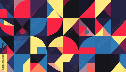 Abstract geometric pattern with colorful shapes and graphic design elements for background use.