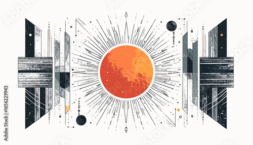 Geometric Sunburst Celestial Art Abstract Space Illustration