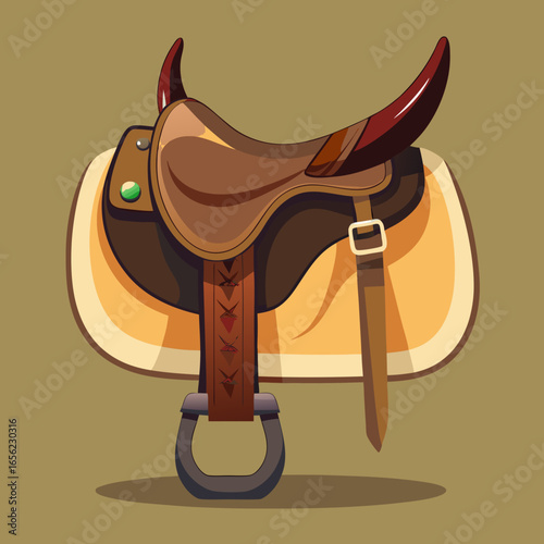 Western Horse Saddle Illustration in Cartoon Style