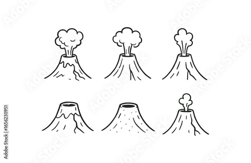 hand drawn cute doodle ink line art style line monochrome monochrome isolated on white background volcanic chimney (features): vent cone plume rim slope crack