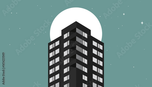 Night Cityscape Modern Building Under the Moonlit Sky