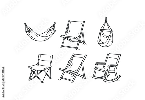 hand drawn cute doodle ink line art style line monochrome monochrome isolated on white background canvas sling (types): hammock folding hanging camp beach rocker