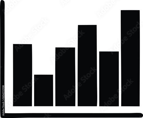 A simple black and white bar chart displaying a fluctuating upward trend with varying heights representing data points