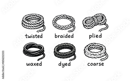 hand drawn cute doodle ink line art style line monochrome monochrome isolated on white background hemp twine (types): twisted braided plied waxed dyed coarse