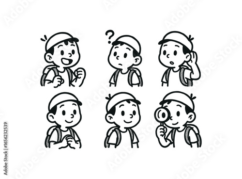 hand drawn cute doodle ink line art style line monochrome monochrome isolated on white background field trainee (traits): eager curious attentive patient adaptable observant