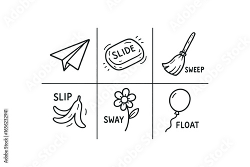 hand drawn cute doodle ink line art style line monochrome monochrome isolated on white background glide flow (types): drift slide sweep slip sway float