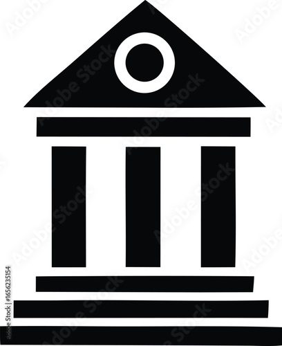 Iconic silhouette of a classical greek temple building with pillars and pediment symbolizing government or education