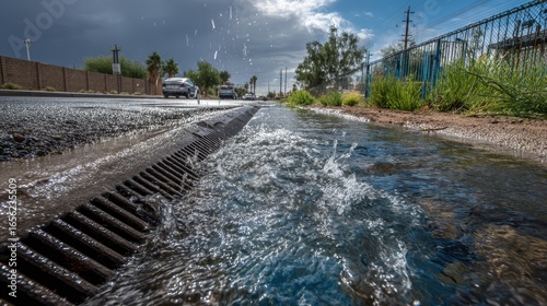 Wallpaper Mural Stormwater Management. A Stream of Runoff Flowing in Open Grooved Canal System Torontodigital.ca