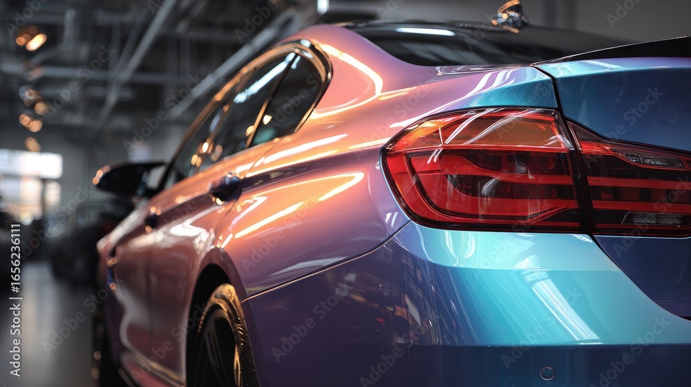 Fototapeta premium Purple-Blue Car in Garage, Modern Auto Detailing