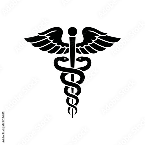 Caduceus symbol representing medicine and healthcare with wings and intertwined snakes emblem