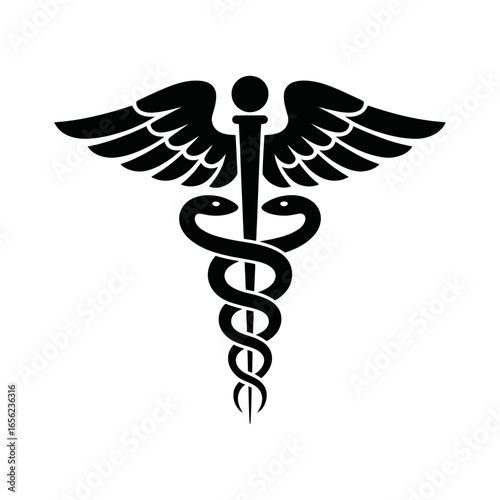 Caduceus medical symbol with two snakes and wings representing health and healing professions