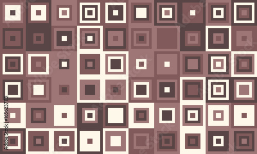 Abstract geometric pattern featuring a mosaic of nested squares in muted brown tones.