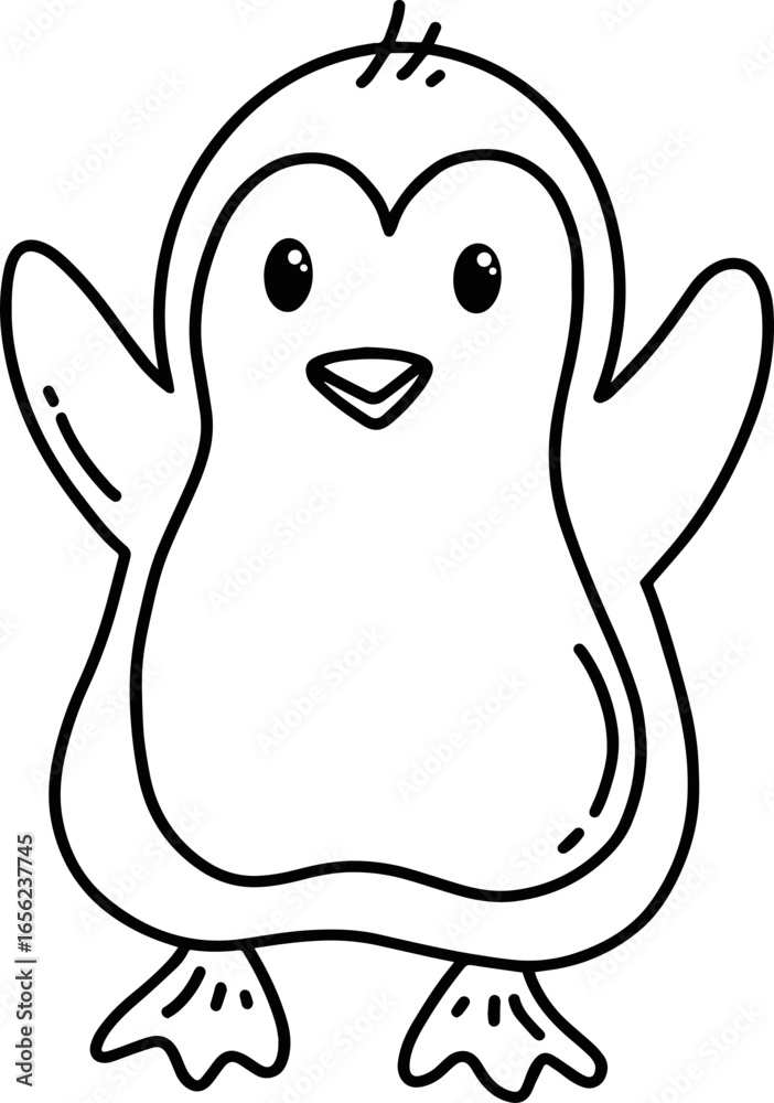 Naklejka premium Cute Penguin Illustration Coloring Line Art