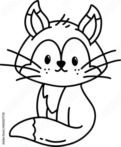 Cute Fox Illustration Coloring Line Art