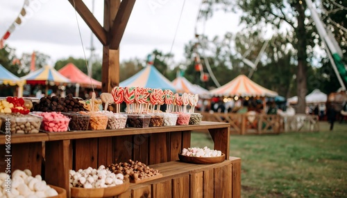 Colorful candy stall at a festival