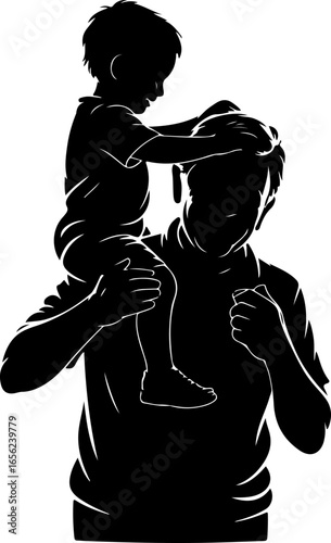 A joyful silhouette of a grandchild sitting on the shoulders of a grandparent