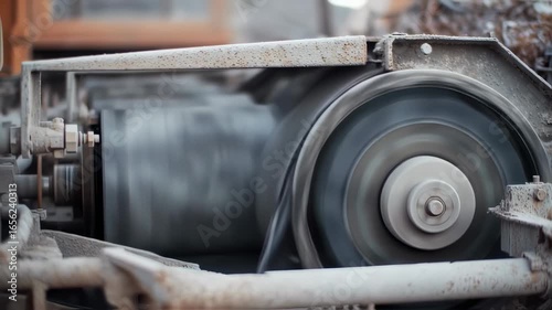 Industrial Conveyor Belt Closeup Factory Machinery with Detail, and Work.