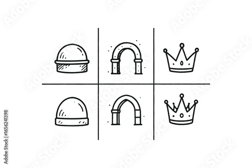 hand drawn cute doodle ink line art style line monochrome monochrome isolated on white background dome arch crown (uses): topping sheltering spanning supporting decorating enclosing