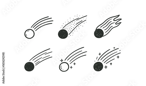 hand drawn cute doodle ink line art style line monochrome monochrome isolated on white background comet tail (effects): streaming glowing fading blazing trailing sparkling