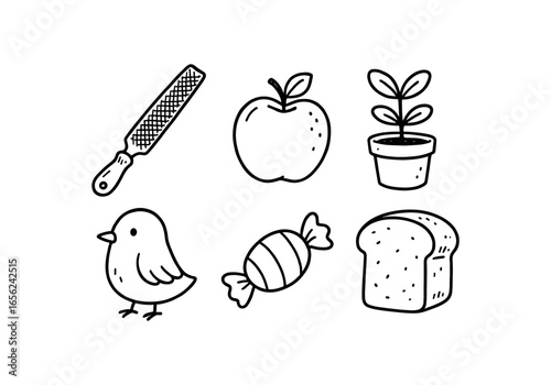 hand drawn cute doodle ink line art style line monochrome monochrome isolated on white background metal rasp file (uses): shaping smoothing carving filing refining fitting