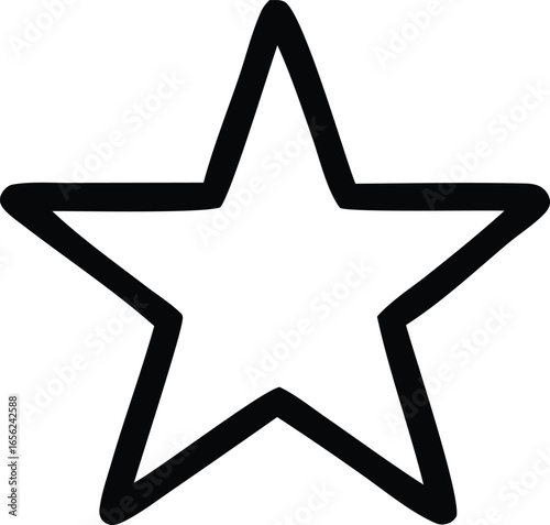 A simple bold black outline of a five pointed star drawn with thick hand sketched lines on a white background