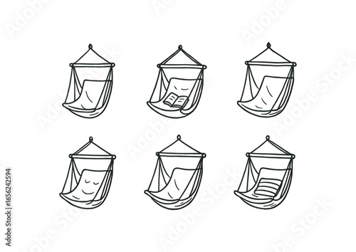 hand drawn cute doodle ink line art style line monochrome monochrome isolated on white background canvas sling (uses): relaxing reading sunbathing napping rocking lounging