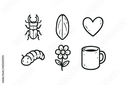 hand drawn cute doodle ink line art style line monochrome monochrome isolated on white background stag beetle wing case (functions): covering protecting hardening folding shielding