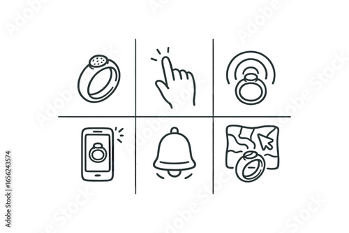 hand drawn cute doodle ink line art style line monochrome monochrome isolated on white background tactile finger ring (uses): sensing signaling controlling tracking alerting guiding