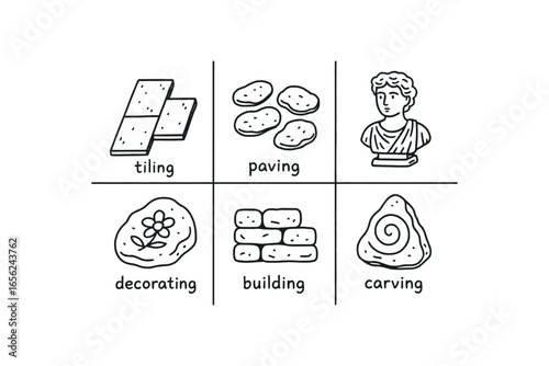 hand drawn cute doodle ink line art style line monochrome monochrome isolated on white background shale rock (uses): tiling paving sculpting decorating building carving
