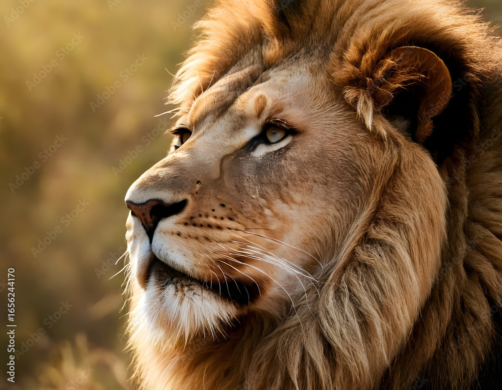 Fototapeta premium Lion of Judah, exuding strength and power. Christian conceptual illustration.. portrait of a male lion